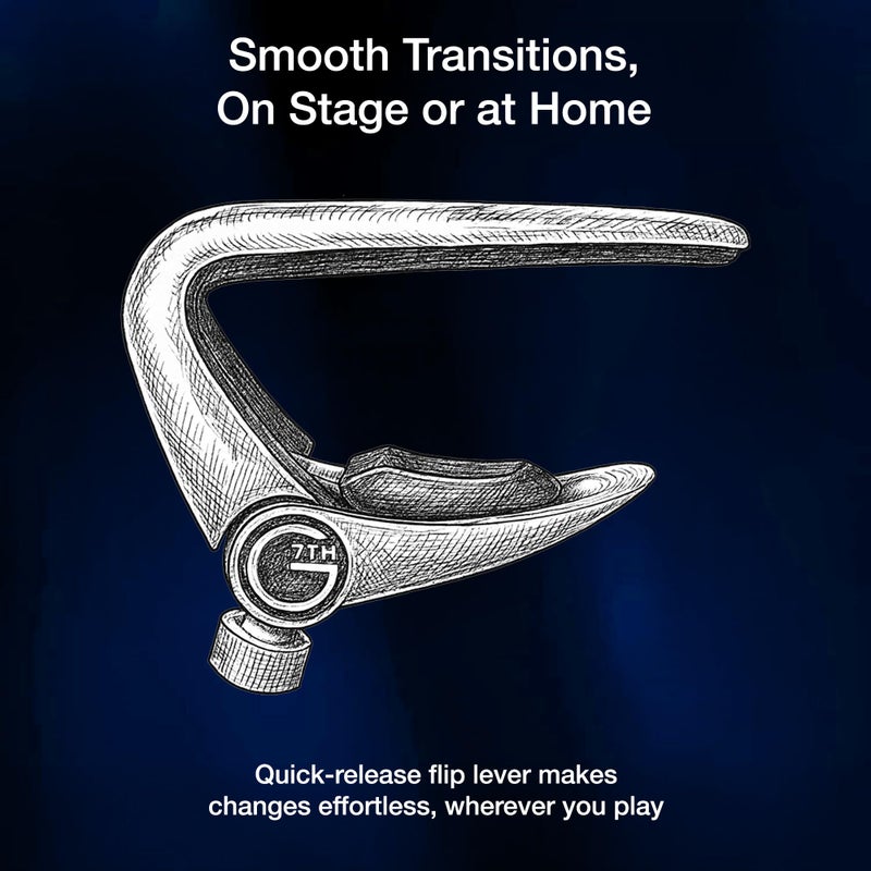 G7th Newport Guitar Capo, Classical Silver - 60mm Low-Profile, Easy to Use Flip Lever Guitar Capo with Fine-Tune Adjustment Knob, Safe Silicone Pads - Perfect for Classical & Flamenco Guitars - Image 4
